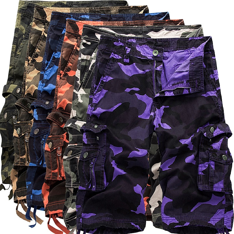 Men's Cargo Shorts Hiking Shorts Leg Drawstring Multi Pocket Multiple Pockets Camouflage Outdoor Breathable Knee Length Casual Daily Streetwear Stylish Black Green Camouflage Blue Micro-elastic