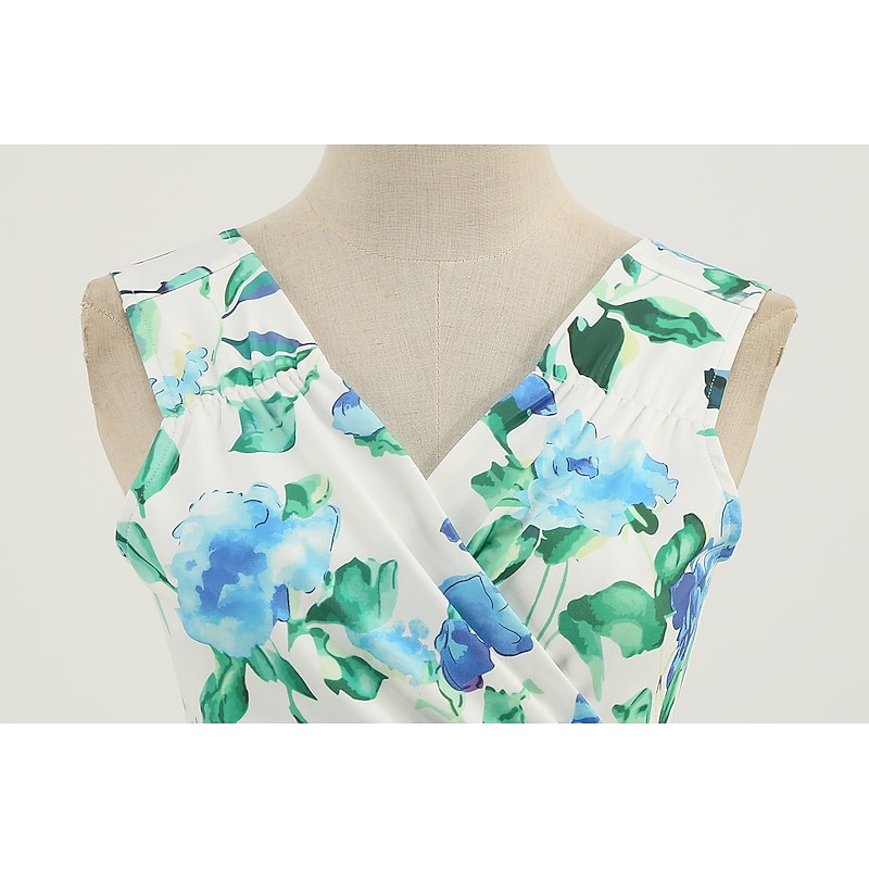 1950s Floral Cocktail Dress Midi Dress Party Costume JSK / Jumper Skirt Normal Sleeveless Flounced Floral Print Vintage A-Line V Neck Fancy Dress Women's Valentine's Day Masquerade Saint Patrick's Day4