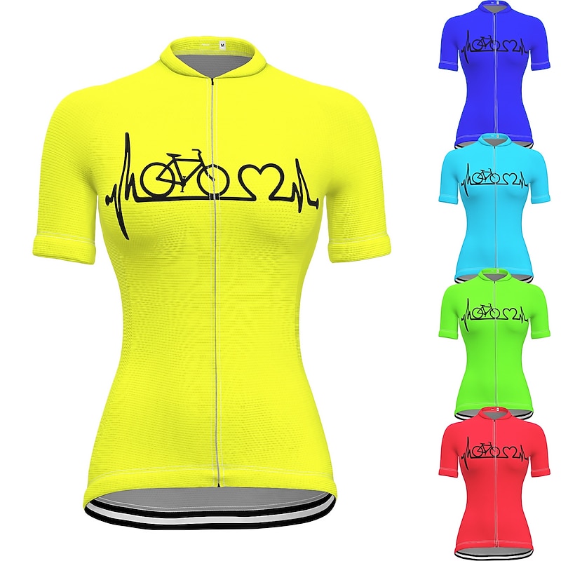 21Grams Racing Cycle Heartbeat Women's Cycling Jersey Summer Spandex Polyester Yellow Bike Tee Tshirt Jersey Top Mountain Bike MTB Road Bike Cycling Breathable Back Pocket Sports Clothing
