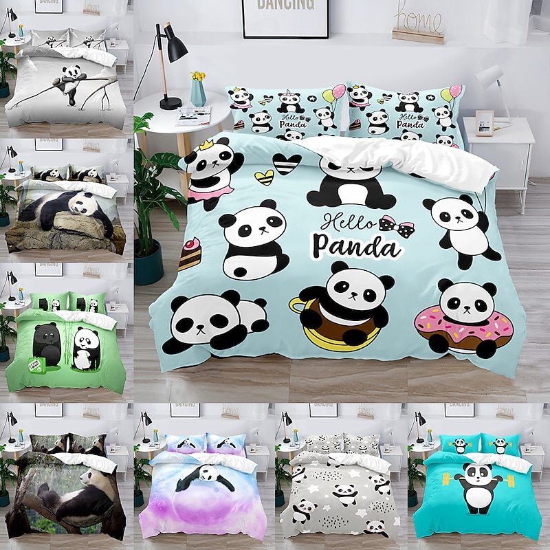 3D Bedding  Panda Rabbit print Print Duvet Cover Bedding Sets Comforter Cover with 1 print Print Duvet Cover or Coverlet，2 Pillowcases for Double/Queen/King2