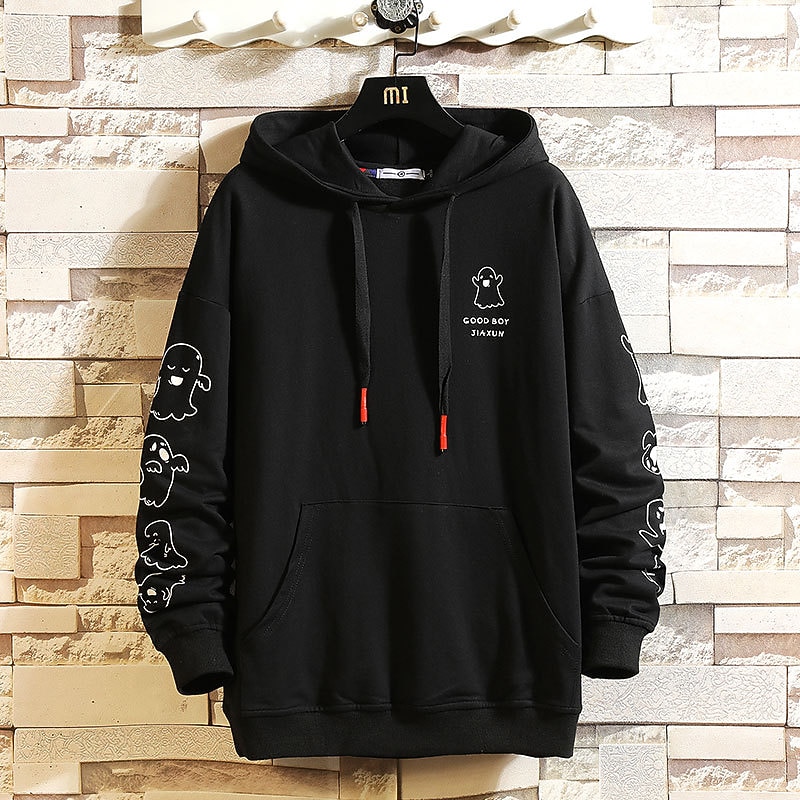 Men's Graphic Cartoon Hoodie Hoodies Sweatshirt Cool Casual Long Sleeve Hooded Casual Black White Print Front Pocket Winter Spring &  Fall Designer