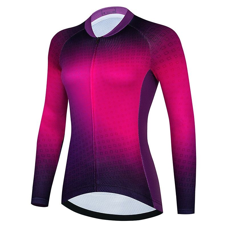 Women's Cycling Jersey Gradient Plaid Checkered Long Sleeve Bike Jersey Top with 3 Rear Pockets Mountain Bike MTB Road Bike Cycling Quick Dry Reflective Strips Back Pocket Moisture Wicking Sports3