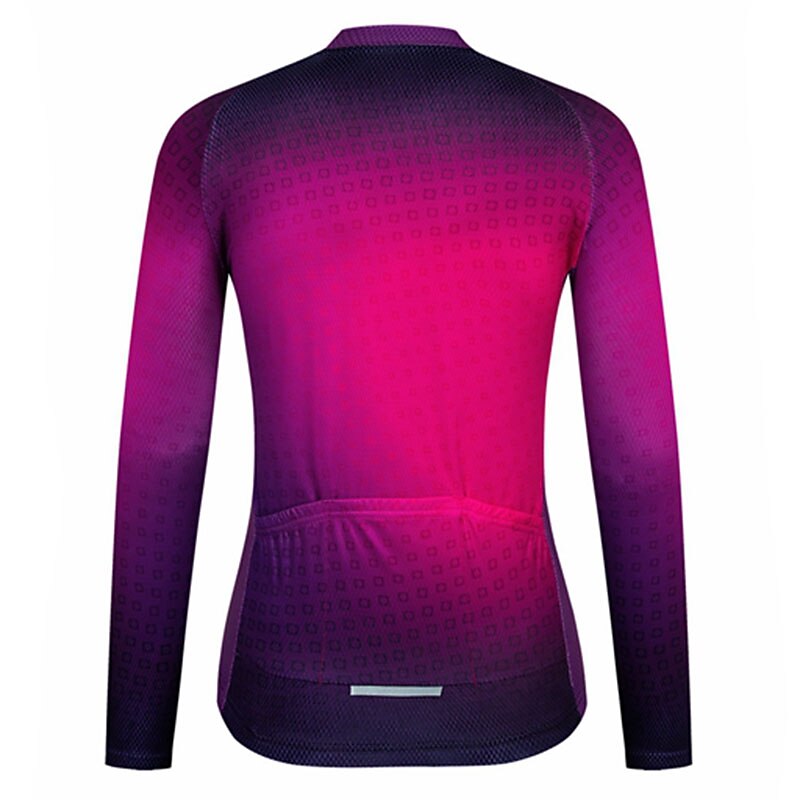 Women's Cycling Jersey Gradient Plaid Checkered Long Sleeve Bike Jersey Top with 3 Rear Pockets Mountain Bike MTB Road Bike Cycling Quick Dry Reflective Strips Back Pocket Moisture Wicking Sports4