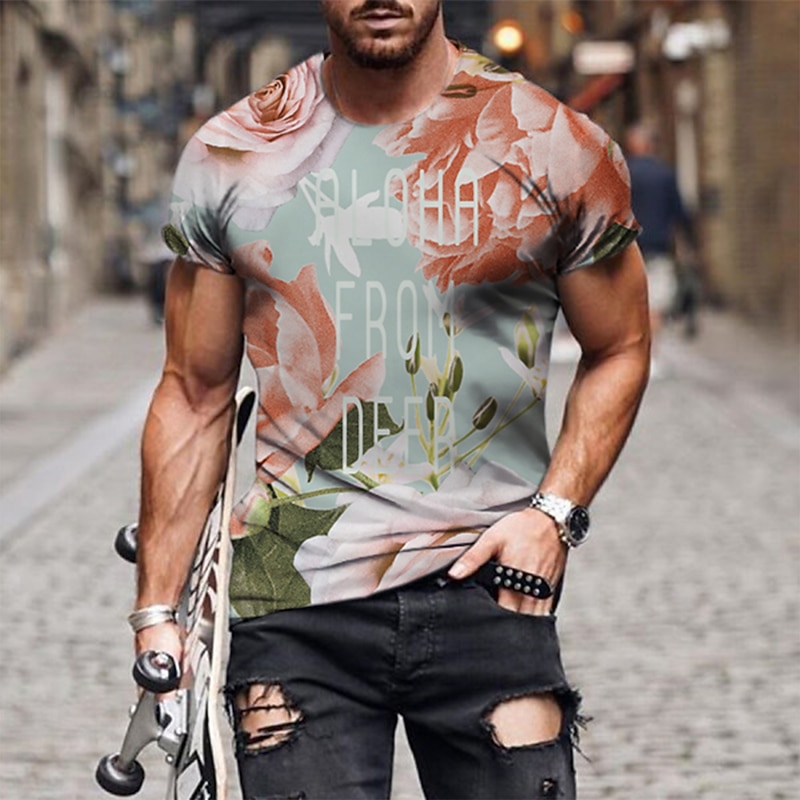 Men's Floral Graphic T Shirt Tee Funny T Shirts Short Sleeve T shirt 3D Print Crew Neck Shirt Hawaiian Designer Basic Casual Daily Weekend B C E Summer Clothing Apparel Plus Size S M L XL XXL 3XL 4XL2