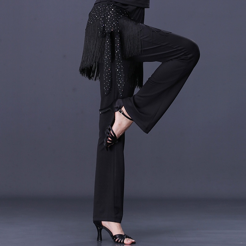 Latin Dance Ballroom Dance Pants Fringed Tassel Ruching Pure Color Women's Performance Training High Polyester2