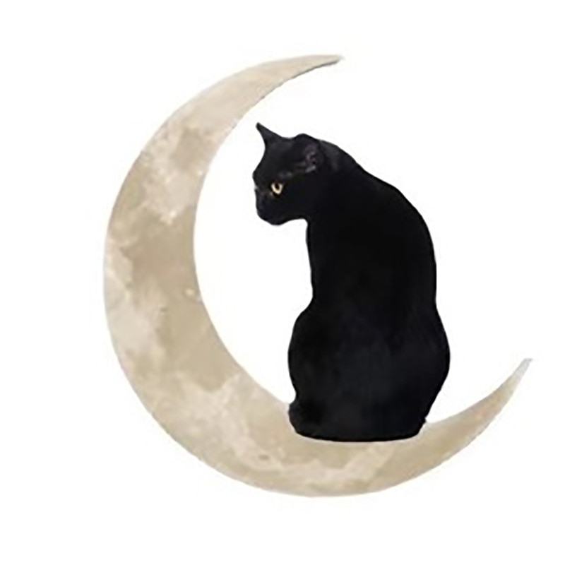 Metal cat and Moon Wall Decoration, Cat Art Silhouette Decor Cat and Moon Metal Wall Art Decoration, 3D Cat Sculpture Retro Metal Cut Out Design Plaque Crafts3