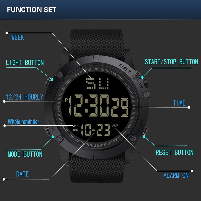 Men Digital Watch Multifunction Military Outdoor Sports Wristwatch Luminous LED Digital Watch Big Dial Waterproof Rubber Strap Electronic Watch for Students3