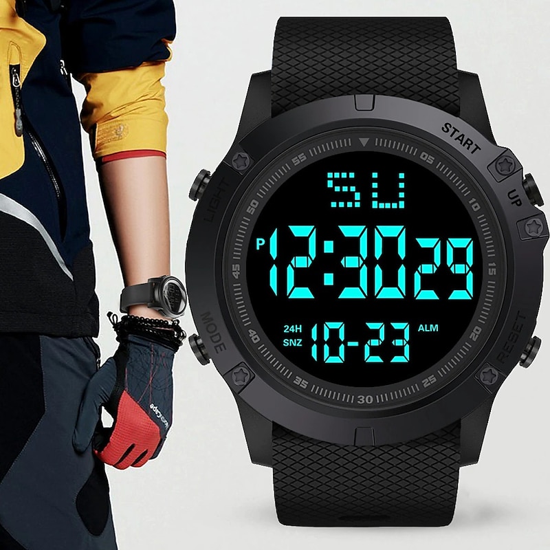 Men Digital Watch Multifunction Military Outdoor Sports Wristwatch Luminous LED Digital Watch Big Dial Waterproof Rubber Strap Electronic Watch for Students