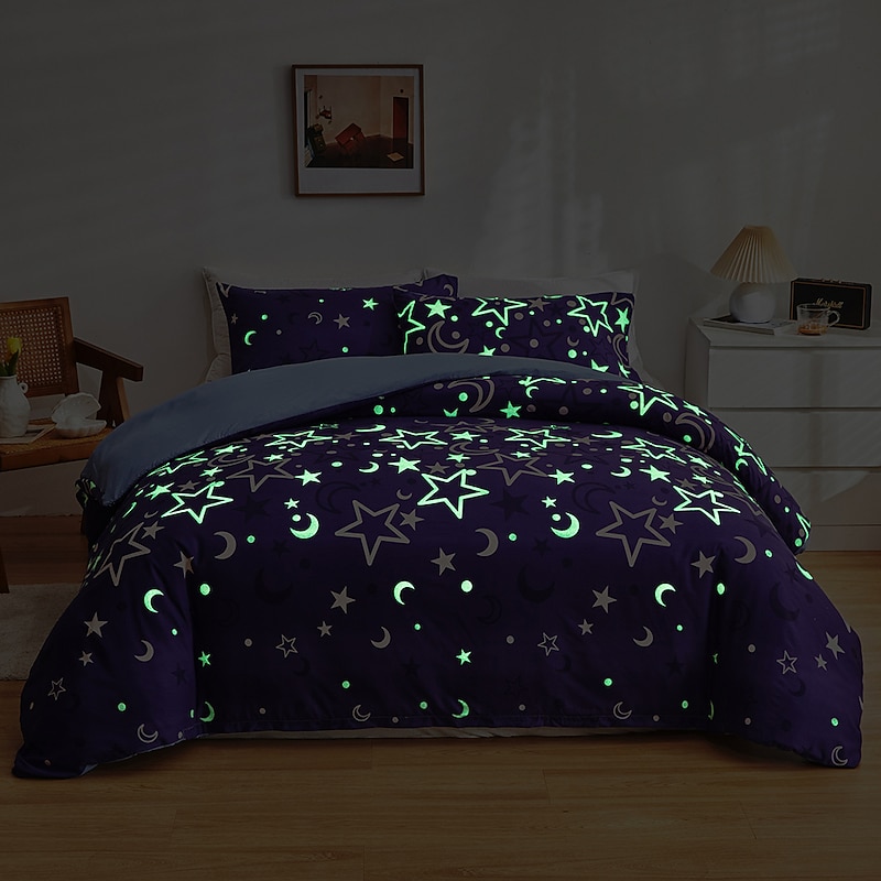 Luminous Duvet Cover Bedding Sets Comforter Cover with 1 Duvet Cover or Coverlet，1Sheet，2 Pillowcases for Double/Queen/King(1 Pillowcase for Twin/Single)