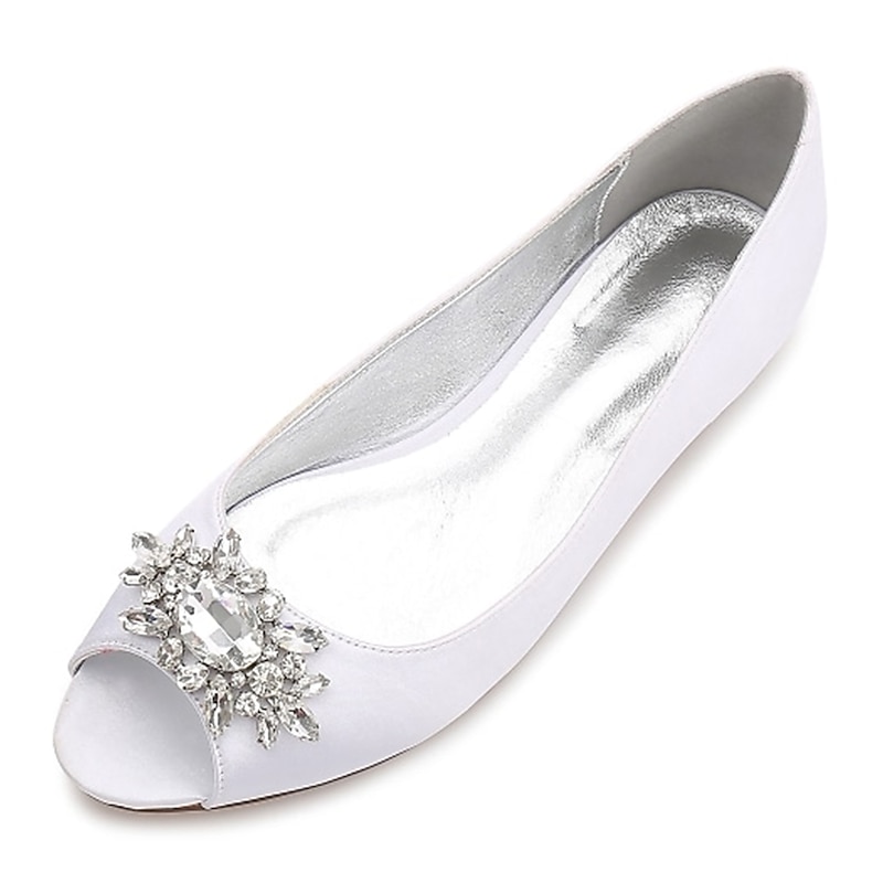 Women's Navy Blue Peep-Toe Flats with Rhinestone Embellishments – Elegant Satin Shoes for Weddings, Parties, and Formal Events4