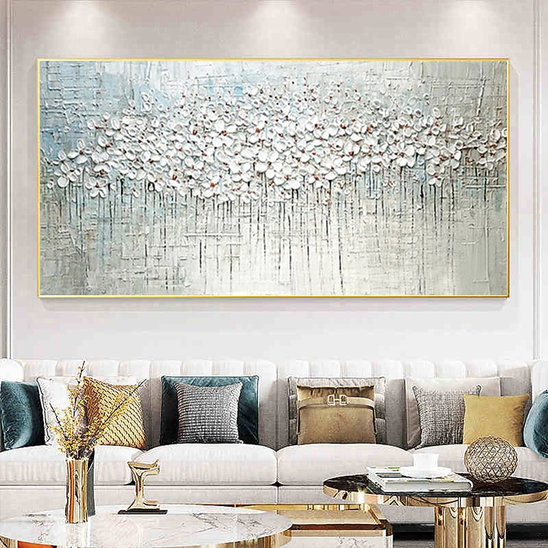 Handmade Oil Painting Canvas Wall Art Decoration Palette Knife Painting Classic White Plum Blossom for Home Decor Rolled Frameless Unstretched Painting