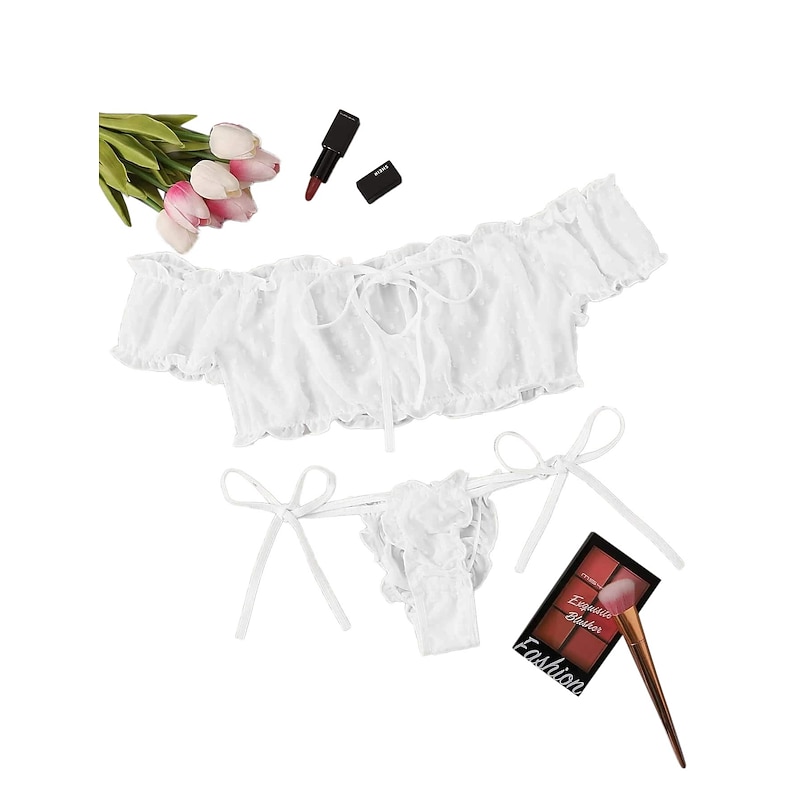 Women's Sexy Bodies Lingerie Set Dot Sexy Uniforms Romantic See Through Valentine's Day Bed Vacation Spandex Off Shoulder Summer Spring Home Outfits4