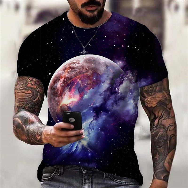 Men's Graphic Galaxy Spooky Moon T Shirt Short Sleeve T shirt 3D Print Crew Neck Shirt Sports Designer Classic Daily Sports Weekend Black Royal Blue Blue Summer Clothing Apparel S M L XL XXL 3XL 4XL4