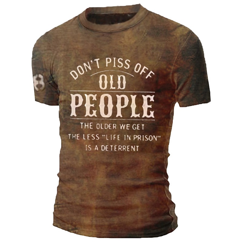Men's Don't Piss Off Old People Unisex Letter Graphic Prints T shirt Slogan T Shirts Distressed T Shirt Short Sleeve T shirt 3D Print Crew Neck Shirt Sports Designer Casual Outdoor Street Daily