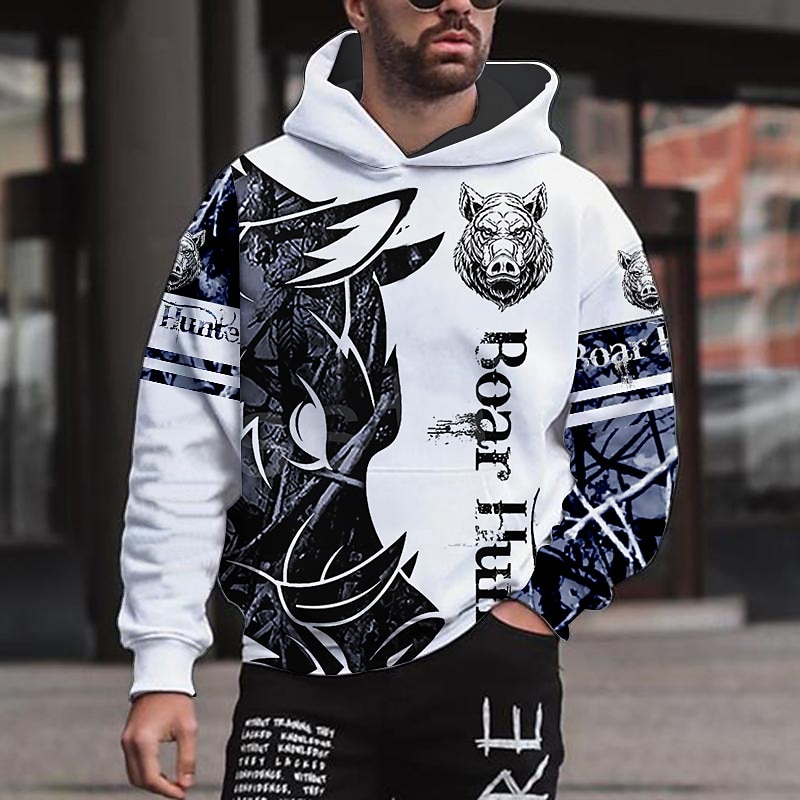 Men's Graphic Animal Color Block Knights Templar Hoodie Hoodies Sweatshirt Streetwear Designer Long Sleeve Hooded Sports & Outdoor Daily Black And White Light Khaki. Print Spring &  Fall Designer2