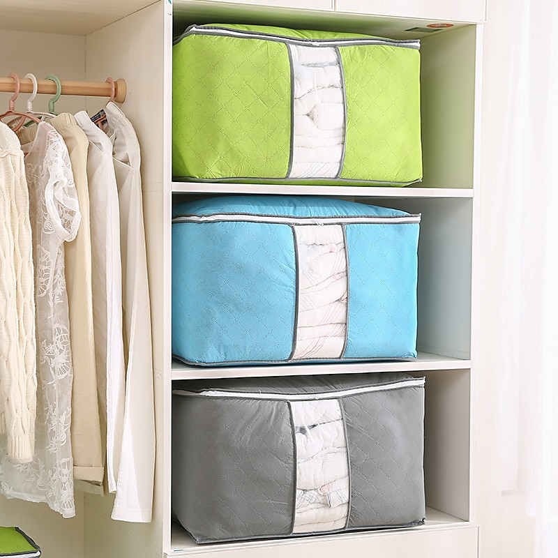 Quilt Storage Bag Moisture & Dust Proof Closet Organizer Non-Woven Blanket Pillow Storage Large Mobile Clothe Visible Bag