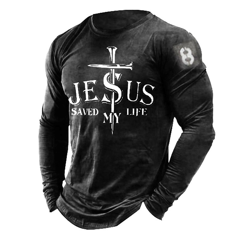 Men's Unisex Templar Cross Letter Graphic Prints T Shirt Casual Style Classic Style Long Sleeve T shirt 3D Print Crew Neck Shirt Lightweight Classic Casual Outdoor Daily Holiday Black Spring &  Fall