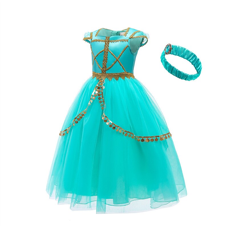 Princess Jasmine Cosplay Costume Outfits Girls' Movie Cosplay Cute Green Top Pants Halloween Children's Day New Year Polyester World Book Day Costumes2