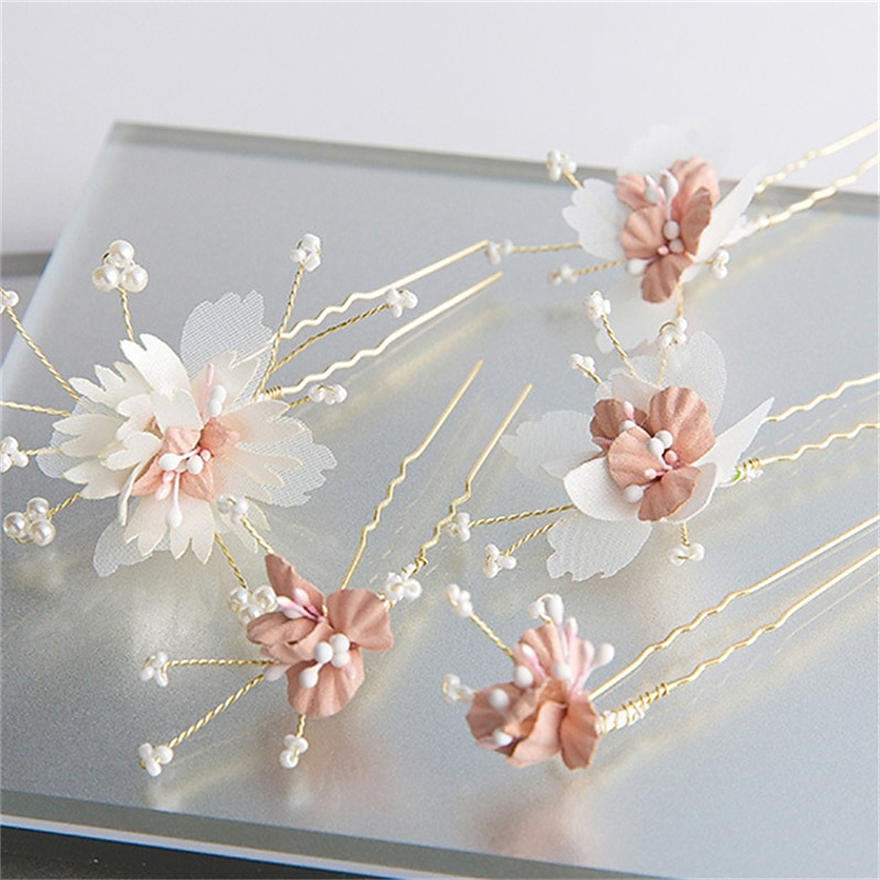 Pink Floral Crown Headband And Hairpins Color Hairband Flower Tiara Bridal Hair Accessories Hair Pins Set  Hair Jewelry For Women4