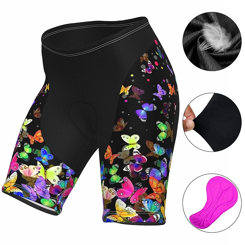 Women's Rainbow Butterfly LGBT Cycling Road Shorts Bike Shorts Cycling Padded Shorts Bike Shorts Pants Mountain Bike MTB Road Bike Cycling Sports 3D Pad Fast Dry Quick Dry Soft Black Yellow Spandex