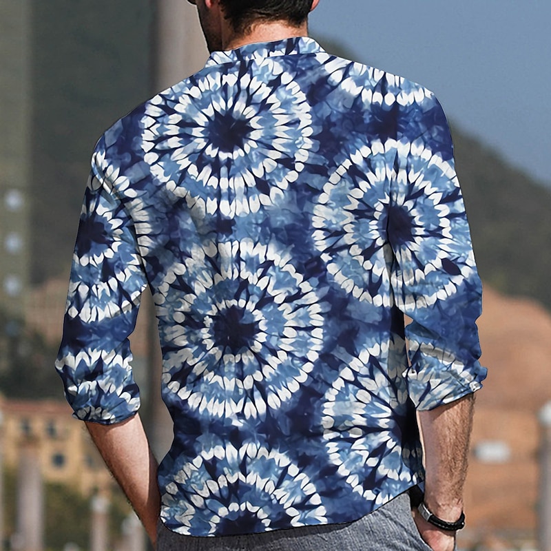 Men's Tie Dye Shirt Button Up Shirt Long Sleeve Fashion Designer Casual Outdoor Vacation Daily Spring & Summer Stand Collar Print Button-Down Blue Green Gray2