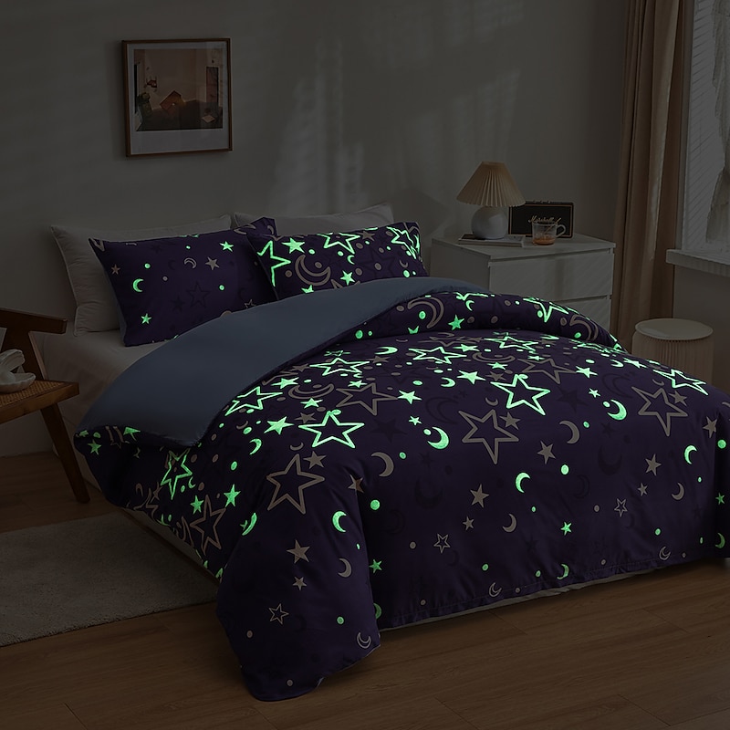 Luminous Duvet Cover Bedding Sets Comforter Cover with 1 Duvet Cover or Coverlet，1Sheet，2 Pillowcases for Double/Queen/King(1 Pillowcase for Twin/Single)4
