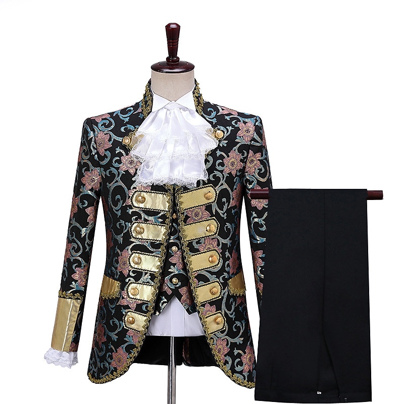 Classical Retro Vintage Rococo Outfits Party Costume Masquerade Corrina victorian Slim Fit Flower / Floral Ball Gown Fancy Dress Men's Halloween Masquerade Masquerade Carnival of Venice Adults Coat