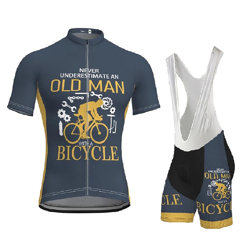 Men's Cycling Jersey with Bib Shorts Short Sleeve Mountain Bike MTB Road Bike Cycling Dark Navy Blue Gear Bike Clothing Suit 3D Pad Breathable Quick Dry Back Pocket Polyester Spandex Sports Letter2