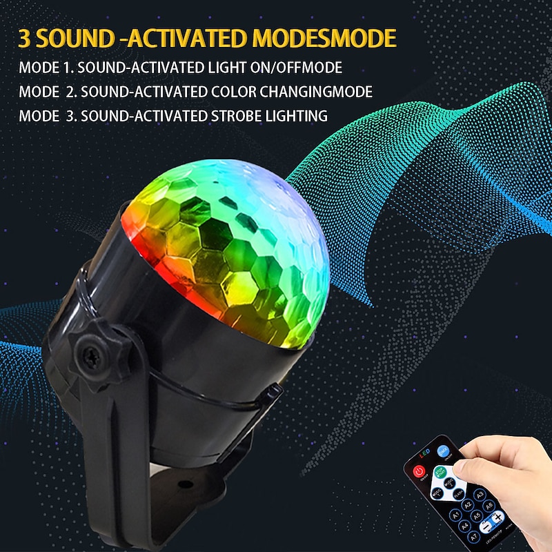 Party Disco Ball Lights, Party Lights Indoor Sound Activated RGB Strobe Lights with Remote, 7 Colors DJ Stage Lights for Home, Parties, Weddings & Dance Clubs3