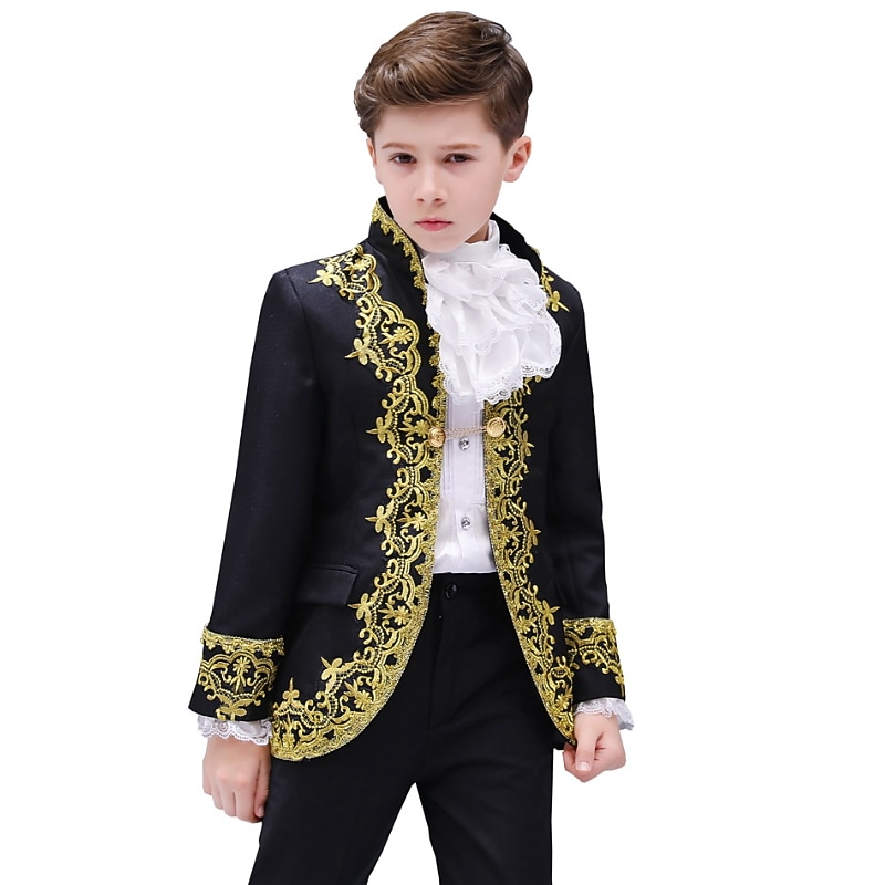 3 Pieces Ring Bearer Suit Boys Kids Suit Formal Suit Suit & Blazer Clothing Set Party Special Occasion Vintage Cool Formal Graphic Jacquard Black White Red Polyester2