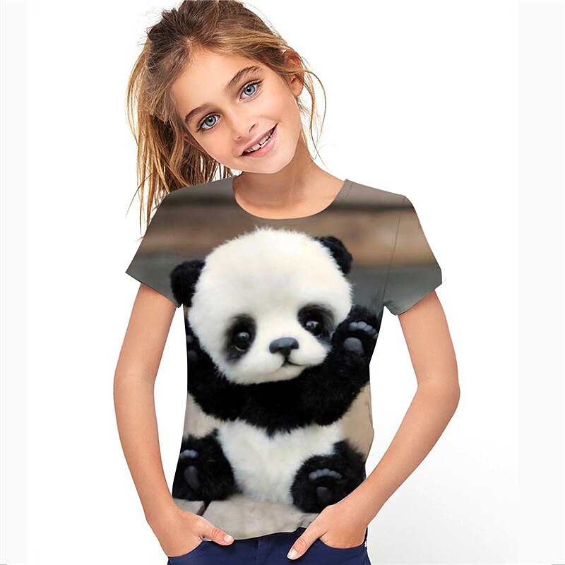 Kids Girls' T shirt Animal Outdoor 3D Print Short Sleeve Active 3-12 Years Spring Black