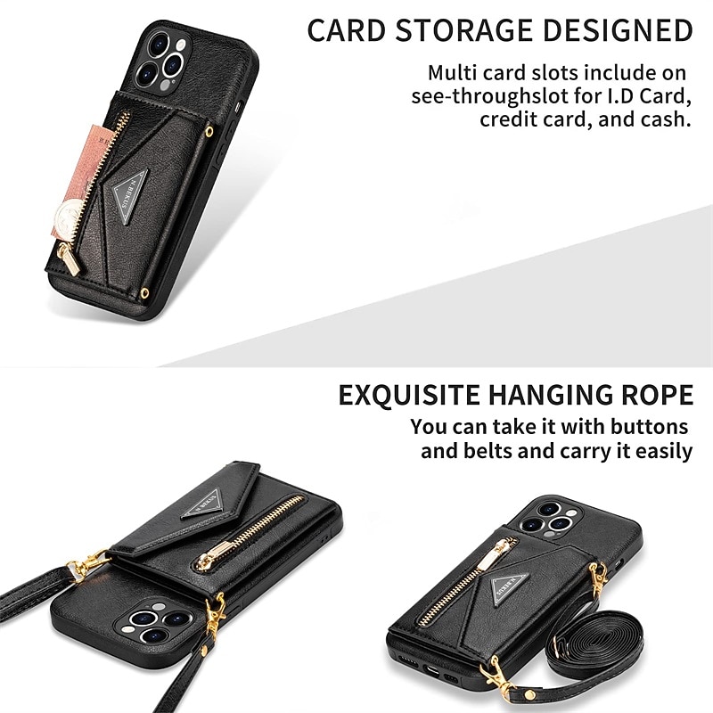 Phone Case For iPhone 17 Pro Max 17 Air 16 15 14 Pro Max Plus 16e 13 12 11 Pro Max Mini Wallet Case with Lanyard Card Slot Shockproof Solid Color PU Leather2