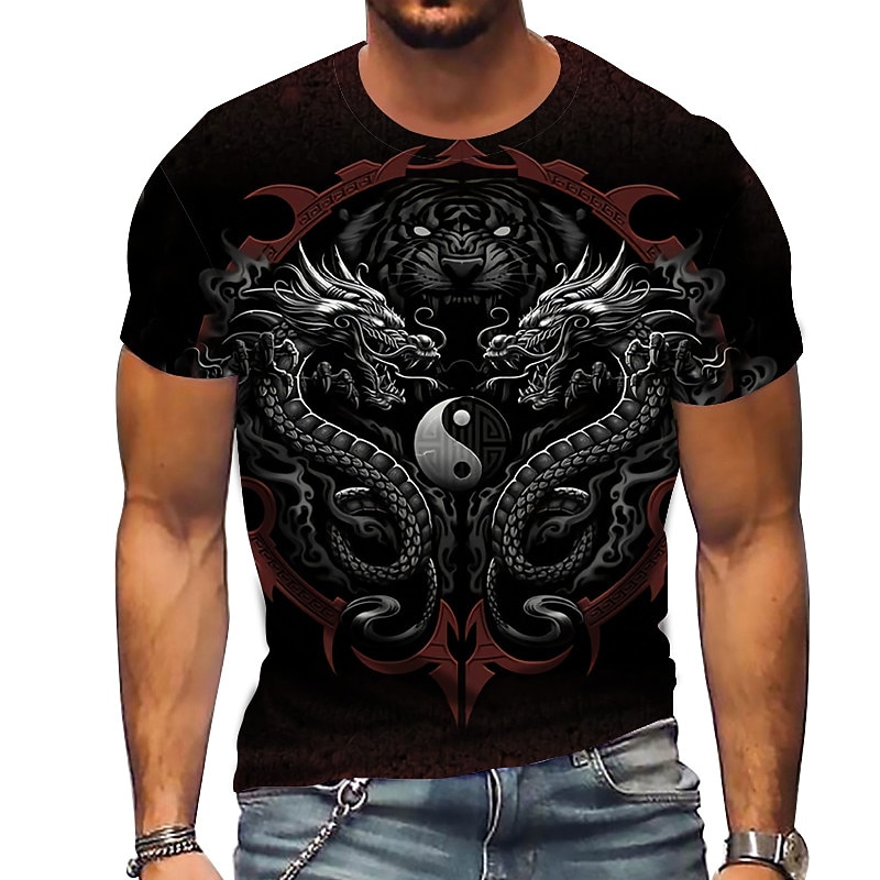 Men's Dragon Gossip T Shirt Short Sleeve T shirt 3D Print Crew Neck Shirt Sports Fashion Sportswear Outdoor Vacation Street Black Summer Spring Clothing Apparel S M L XL XXL XXXL 4XL