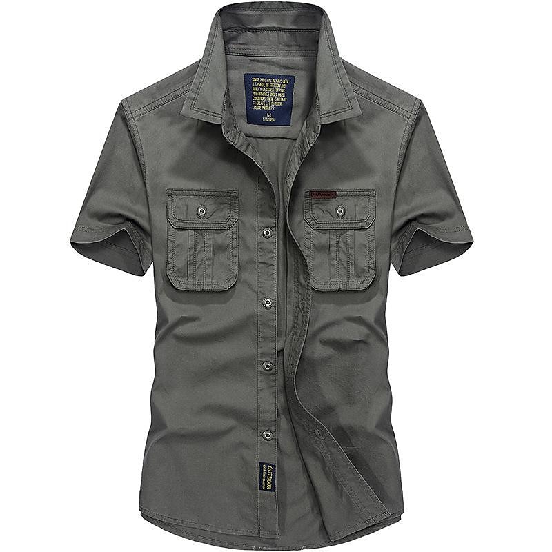 Men's Hiking Shirt / Button Down Shirts Tactical Military Shirt Short Sleeve Shirt Top Outdoor Breathable Quick Dry Lightweight Summer Polyester ArmyGreen Blue khaki Camping / Hiking / Caving2