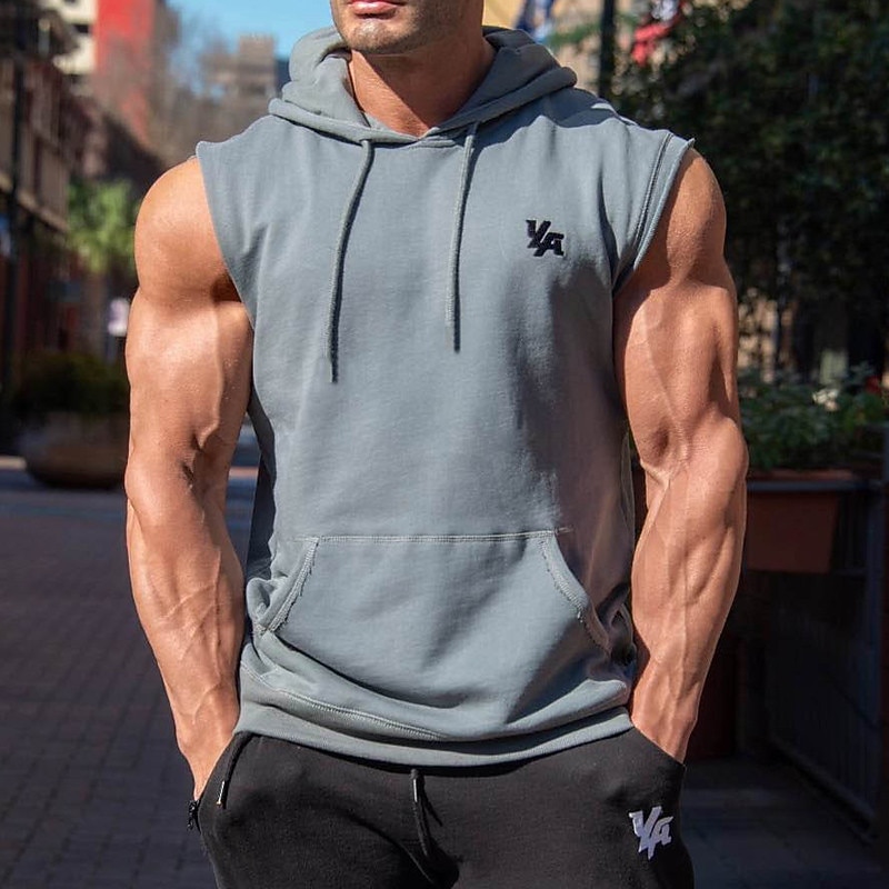 Men's T Shirt Tank Top Vest Top Undershirt Sleeveless Hooded Summer Graphic Letter Sports Fashion Lightweight Vacation Casual Holiday Black Army Green Gray Top Tee for Men