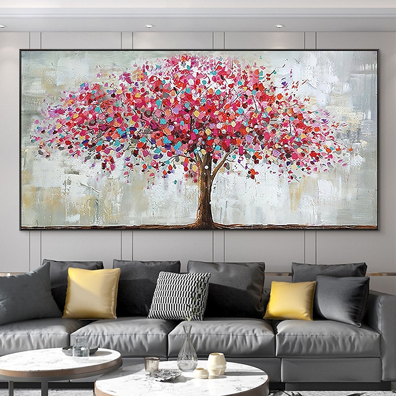 Mintura Handmade Oil Painting On Canvas Wall Art Decoration Modern Abstract Red Tree Picture For Home Decor Rolled Frameless Unstretched Painting