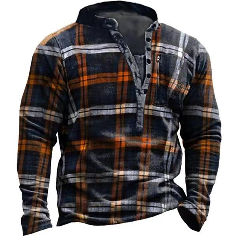 Men's Plaid Graphic Prints Sweatshirt Pullover Long Sleeve Sweatshirt V Neck Henley Collar Designer Basic Casual 3D Print Sports & Outdoor Casual Daily Print Spring &  Fall4