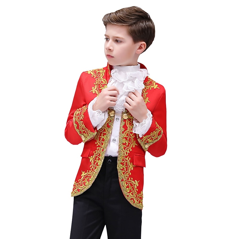 3 Pieces Ring Bearer Suit Boys Kids Suit Formal Suit Suit & Blazer Clothing Set Party Special Occasion Vintage Cool Formal Graphic Jacquard Black White Red Polyester4