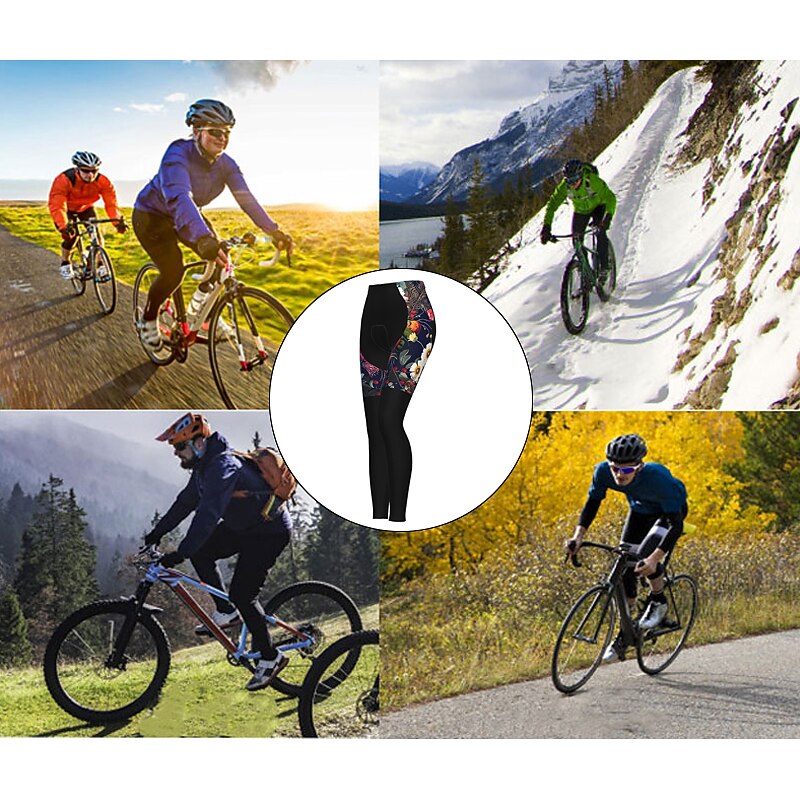 Women's Graphic Patterned Floral Botanical Ugly Christmas Cycling Tights Bike Pants Tights Mountain Bike MTB Road Bike Cycling Sports Thermal Warm 3D Pad Quick Dry Reflective Strips Black Red 15