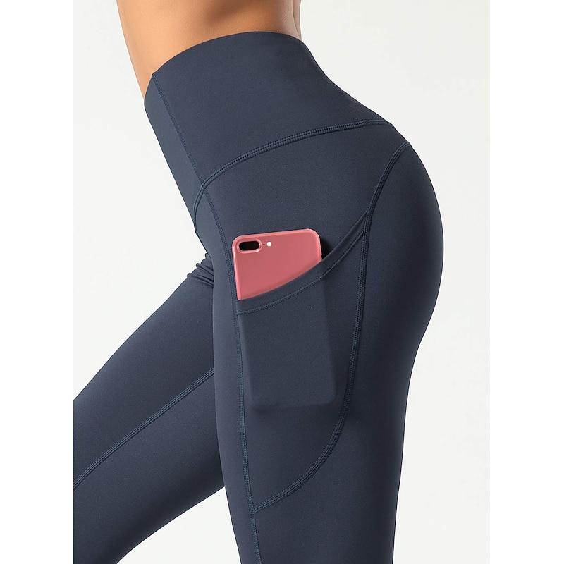 Women's Tights Leggings Dark Gray Navy Blue Black Mid Waist Basic Sports Yoga Fitness Gym Micro-elastic Ankle-Length Tummy Control Solid Colored XS S M L XL / Plus Size / Skinny3