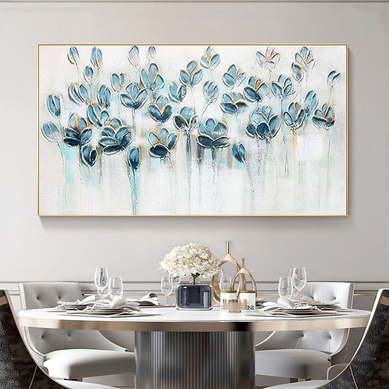 Oil Painting Handmade Hand Painted Wall Art Modern Abstract Blue Texture Flowers Home Decoration Decor Rolled Canvas No Frame Unstretched