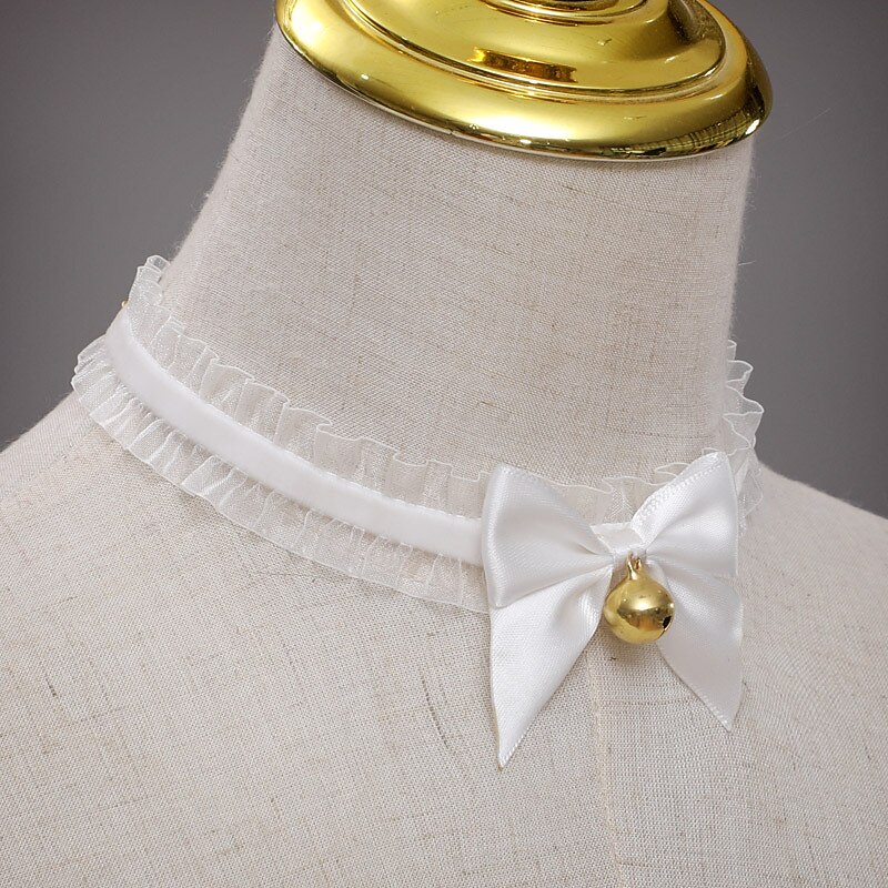 Cat Ears Headband Necklace with Bell Lovely Furry Kitten Headwear Lace Collar Set Headband Accessory for Festival Cosplay Detachable Cat Ear  Carnival Lolita Hair Accessory2