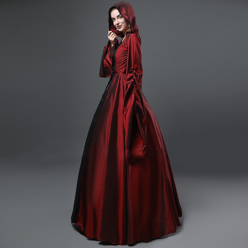 Gothic Medieval Ball Gown Floor Length Dress Prom Dress Juliet Sleeve Witch Witches Plus Size Tassel Fringe Ball Gown Square Neck Fancy Dress Women's All Celtic Royal Walpurgis Night Halloween2