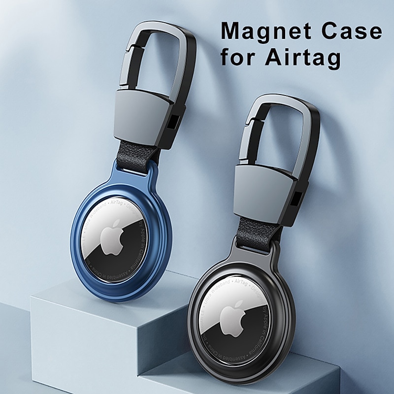 Magnetic Cases For Apple Airtag Bluetooth Locator Tracker Sleeve Anti-Lost Anti-Scratch Metal Protective Cover With Keychain For Airtags