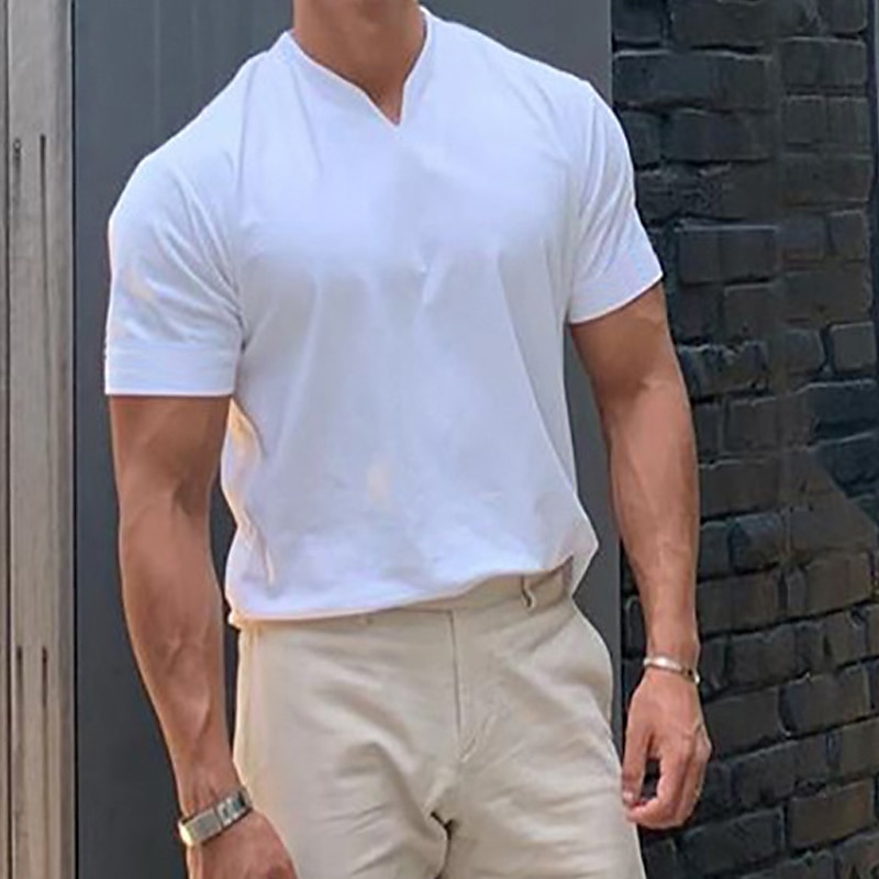 Men's T Shirt Short Sleeve V Neck Summer Plain Sports Fashion Lightweight Classic Style Vacation Casual Holiday Black White Pink Top Tee for Men2