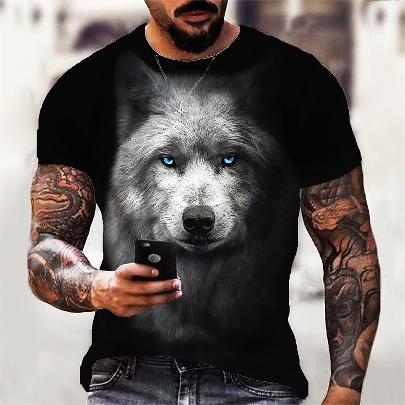 Men's Graphic Wolf T Shirt Short Sleeve T shirt 3D Print Crew Neck Shirt Designer Classic Casual Daily Sports Weekend Black Gray Summer Clothing Apparel S M L XL XXL 3XL 4XL4