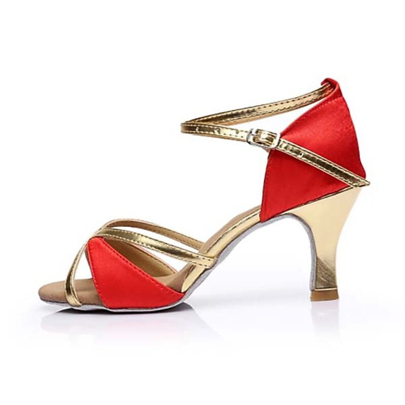 Women's Black and Gold Strappy Soft Suede Sole Latin Dance Shoes, Elegant Moderate High Heel for Latin & Ballroom Dance4