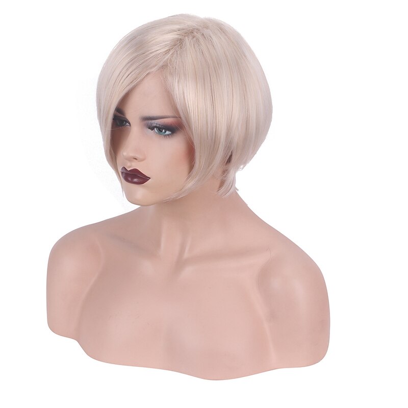 Heat Resistant Synthetic  Wig Straight Asymmetrical Wig Blonde Short Wigs Women's Fashionable Design Cool Exquisite Wigs For Daily Party4
