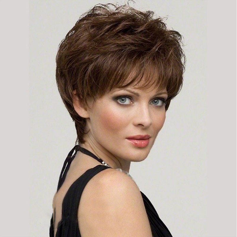 Brown Wigs for Women Synthetic Wig Straight Natural Straight Straight Pixie Cut with Bangs Wig Short Brown Black Synthetic Hair Brown Strongbeauty3