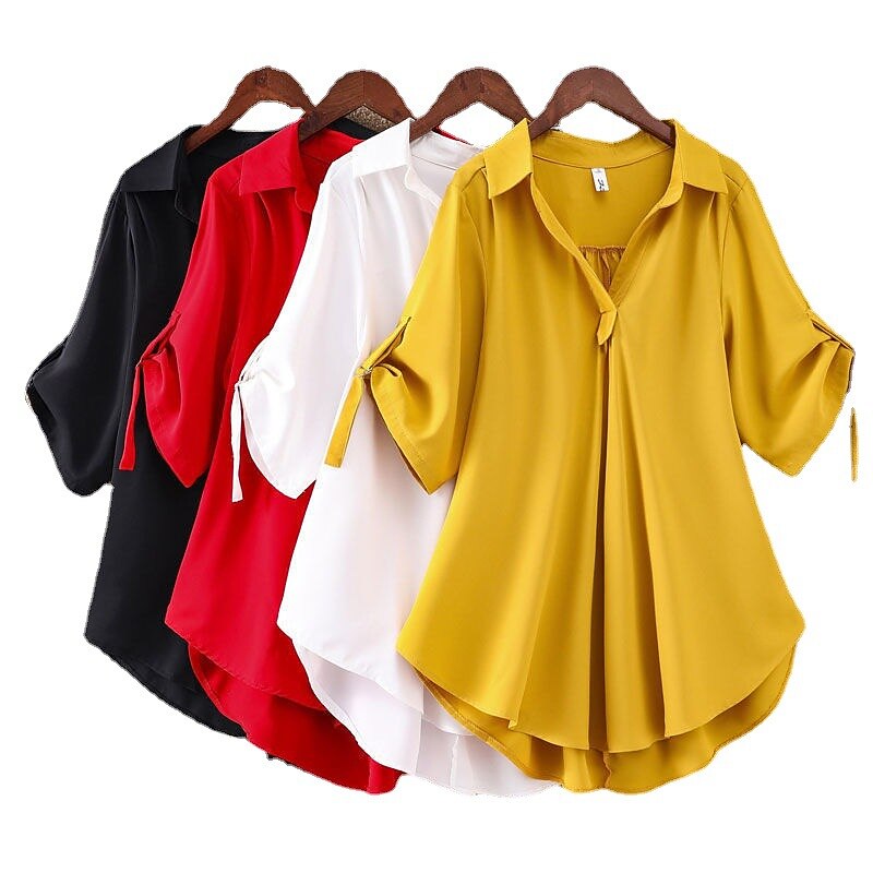 Women's Shirt Blouse Streetwear Casual Solid Color Half Sleeve Regular Tops Shirt Collar Work Daily Weekend Black White Yellow Red Spring Fall 13